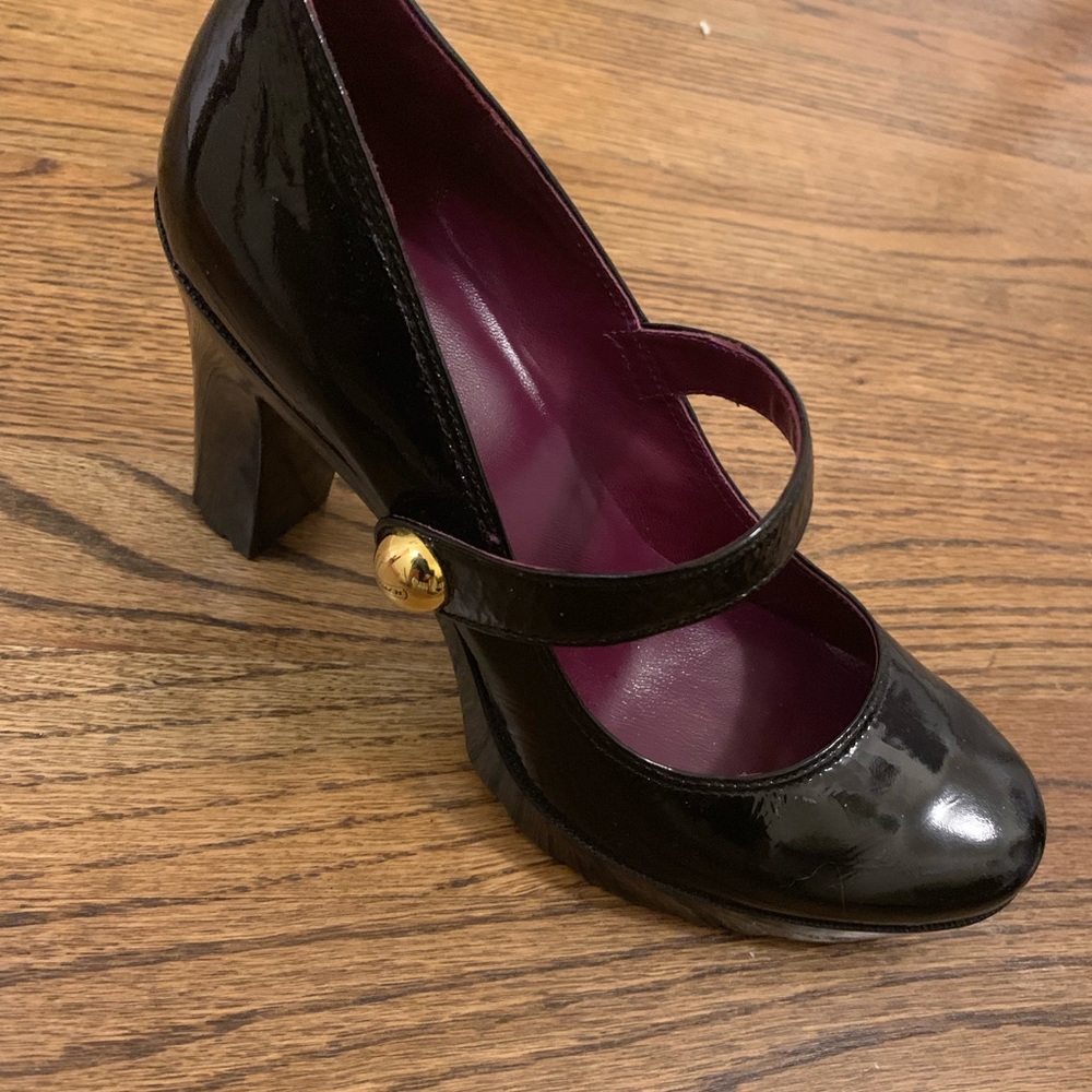 Black Patent Coach Mary Jane Heels